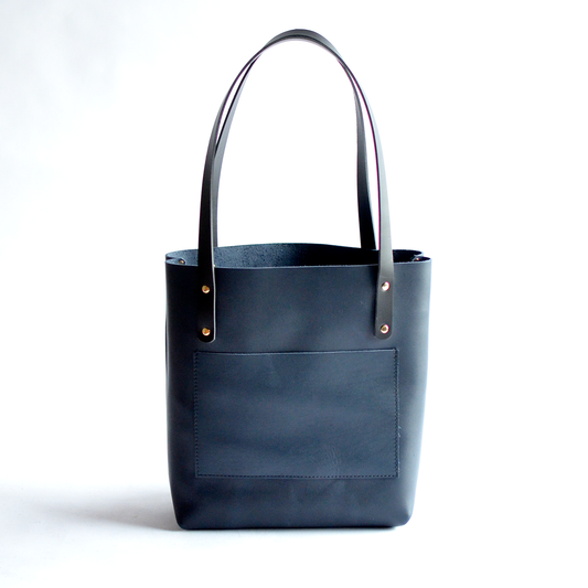 Medium Classic Tote - Navy Blue Leather