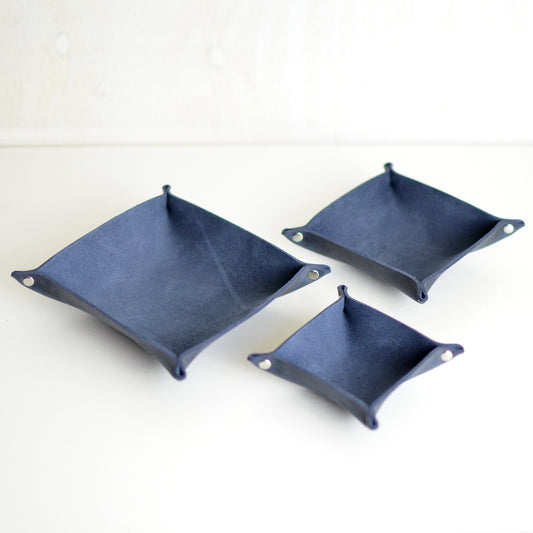 3 Stacking Trays - Navy Blue Leather