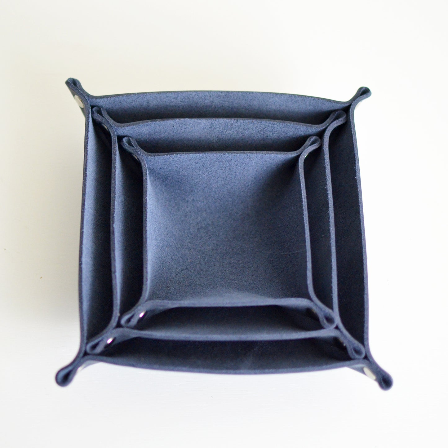 3 Stacking Trays - Navy Blue Leather