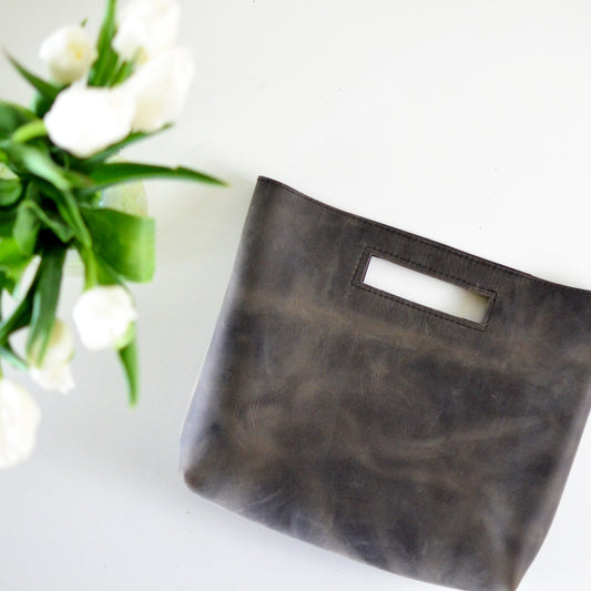 PENELOPE Cutout Handle Bag - Distressed Slate Leather
